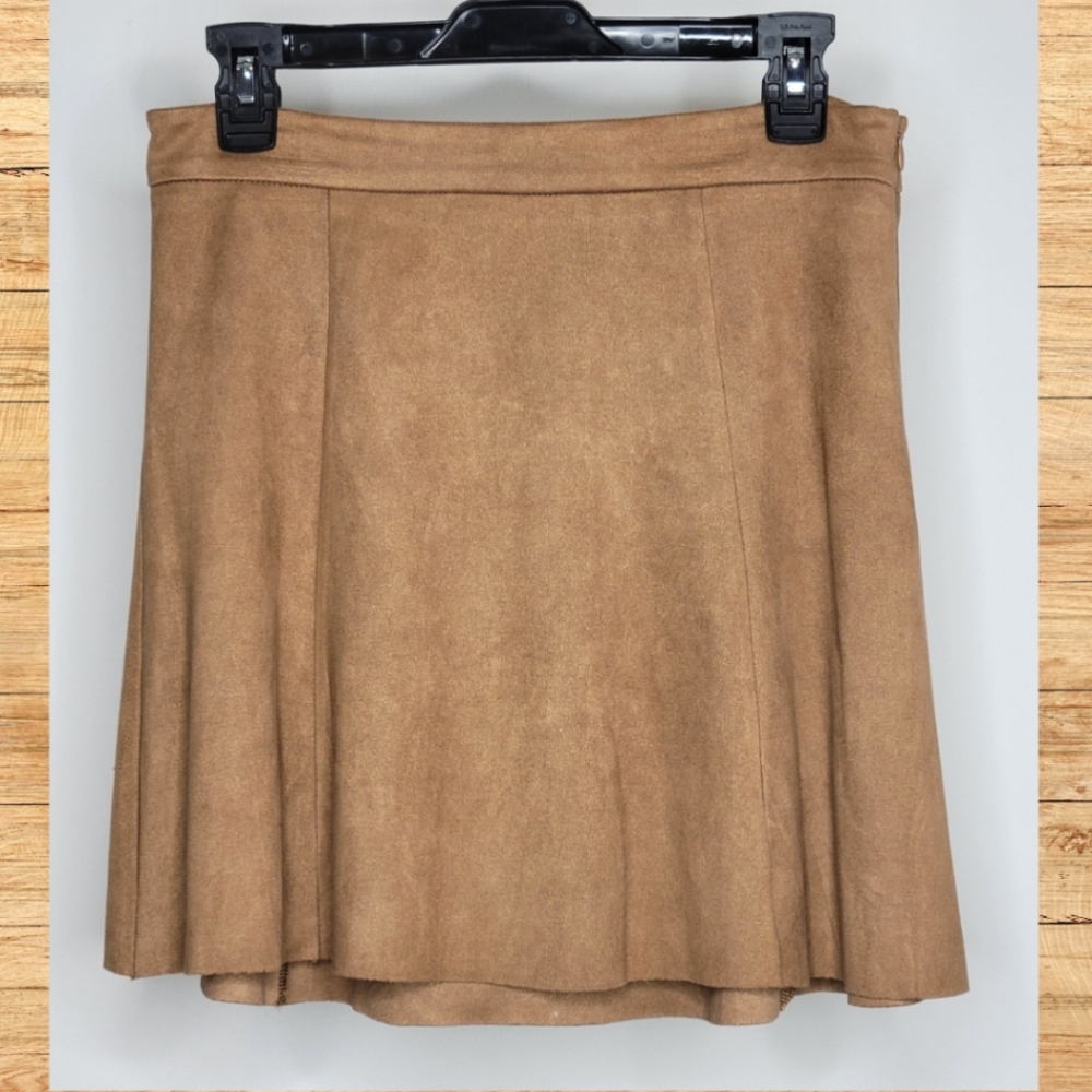 Level 99 Tan Faux Suede Skater Skirt, Size 28